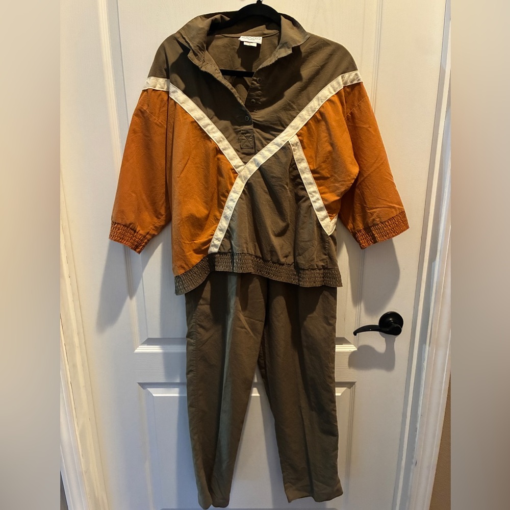 🍂 Vintage 80s/90s Colorblock 2-Piece Set – Top Medium / Pants Size 10